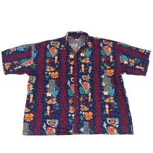 Hutspah Hawaiian button up shirt, Short sleeves, 100% cotton men's size XL